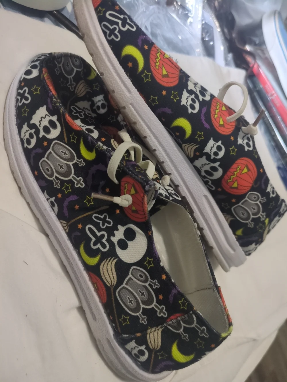 Kids Halloween Pumpkin & Skull Slip-On Shoes - Black
